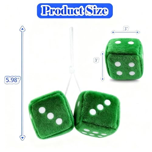 Fuzzy Dice for Car 2.75” White Plush Car Dice Classic Vintage Fuzzy Dice for Rear View Mirror Automotive Interior Accessories (Green + White) - color: Green + White