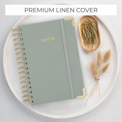 Aesthetic Thick Spiral Notebook Journal For Women in A5 - Linen Hardcover - color: Sage Green, size: A5