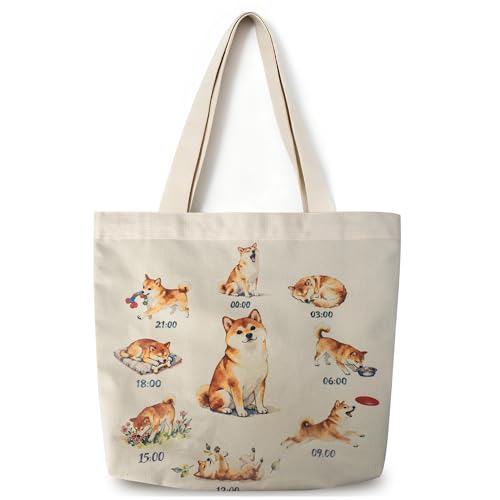 Large Tote Shopping Bag Cotton Canvas-Reusable grocery Bag with Zipper Aesthetic Reusable Shoulder Bag - style: Style-i