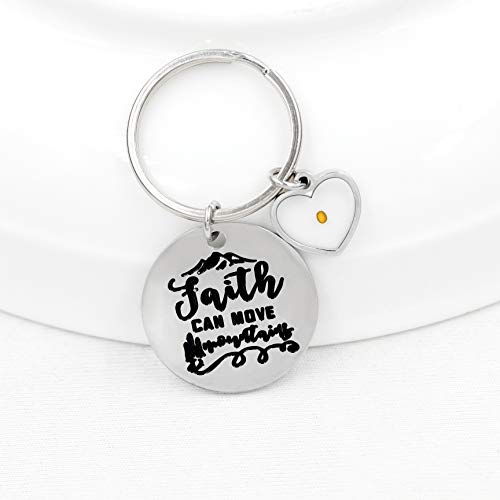 Uloveido Stainless Steel Faith Cross Keychain & Jesus Loves Me Christian Keyring Mustard Seed Charms Religious Jewelry - style: Faith Can Move-heart