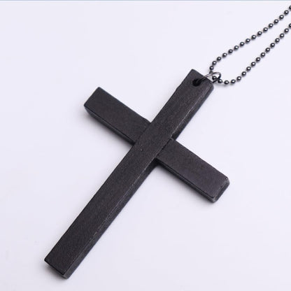 FORUBUS Wooden Cross Pendant Necklace - Wood Beads Cross Religion Necklace for Women Men Believer Prayer Baptism Jewelry - color: E black