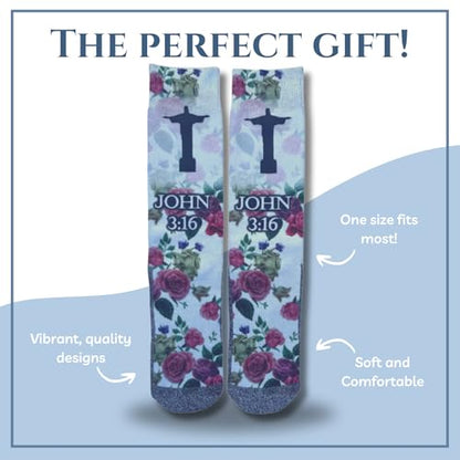 Bible Verse Socks for Men, Christian Scripture Crew Socks, Faith Gift - color: God's Love (John 3:16)