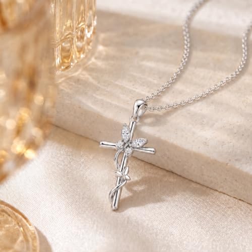 Distance Cross Necklace for Women 925 Sterling Silver Jewelry Pendant Necklace for Mom Wife Gift for Mother's Day or Birthday - style: 04-White