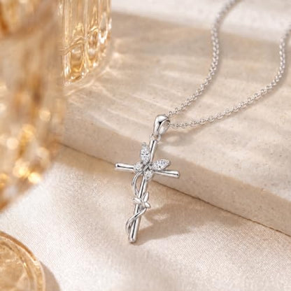 Distance Cross Necklace for Women 925 Sterling Silver Jewelry Pendant Necklace for Mom Wife Gift for Mother's Day or Birthday - style: 04-White