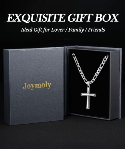 925 Sterling Silver Cross Necklace for Men with 5mm Figaro Chain - color: Silver, size: 18 inches