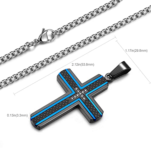 Holizaly Men's Cross Necklace 316L Stainless Steel Pendant White/Gold/Black/Blue Rolo Chain-Gift Box Included - color: Blue black-C