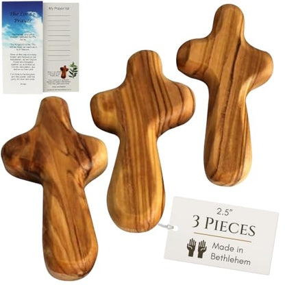 Holy Land Market Olive Wood Pocket Cross 2.5 in, Small Wooden Cross, 3 - size: 3 count