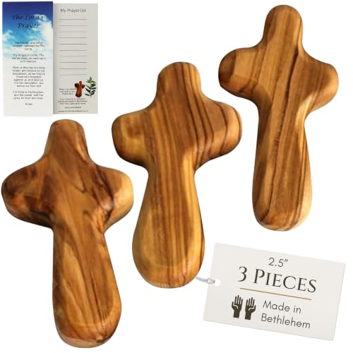 Holy Land Market Olive Wood Pocket Cross 2.5 in, Small Wooden Cross, 3 - size: 3 count