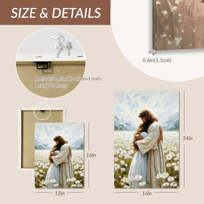FASWQ Wrapped Canvas Jesus Hugging Girl Christian Wall Art 16x24 in - color: JesusWoman, size: 24"L x 16"W