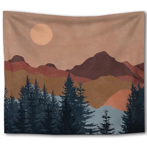 Foritho Abstract Boho Sun Mountain Tapestry, Retro Mountain Wood Landscape Tapestry Wall Hanging, Mid Century Modern Wall Tapestries for Bedroom Living Room Home Office Decor, 50x60 Inch - color: Color 16