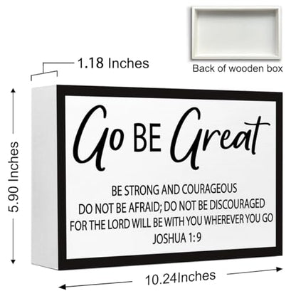 Joshua 1:9 Christian Wood Box Sign Desk Deocr,Go be Great Bible Verse Wooden Block Sign for Scripture Home Office Bedroom Wall Shelf Tabletop Decor - style: Joshua 1:9