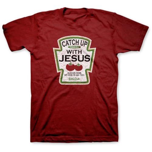 Kerusso Catch Up with Jesus Blessed from My Head to-Ma-Toes Ketchup Cotton Crew Neck T-Shirt - size: Large