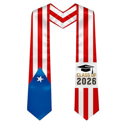 National Flag Graduation Stole Sash - 72" Long Unisex Honors Stole for Students - color: Puerto Rico