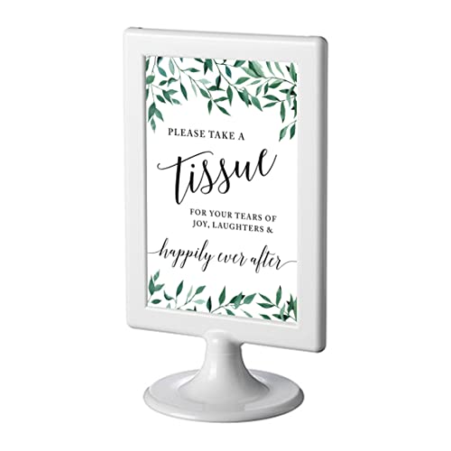 Andaz Press Framed Wedding Party Signs, Natural Greenery Green Leaves, 4x6-inch, Please Take A Tissue for Your Tears of Joy, Laughter and Happily Ever After, 1-Pack, Includes Reusable Photo Frame - color: Activities Tissue