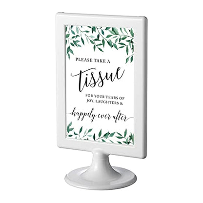 Andaz Press Framed Wedding Party Signs, Natural Greenery Green Leaves, 4x6-inch, Please Take A Tissue for Your Tears of Joy, Laughter and Happily Ever After, 1-Pack, Includes Reusable Photo Frame - color: Activities Tissue
