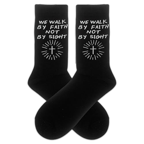 Christian Gifts - We Walk By Faith Not By Sight - Novelty Socks Gifts for Christian. - color: White