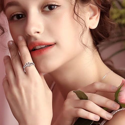 S925 Sterling Silver Christian Cross Heart Faith Bible Verse Ring for Women