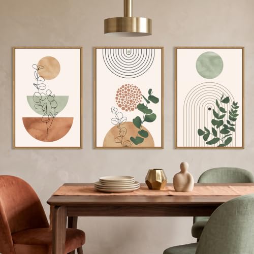 Boho Abstract Terracotta Green Framed Canvas Wall Art Set -24"x36"x3 - color: Boho Terracotta Wall Art, size: 24"L x 36"W