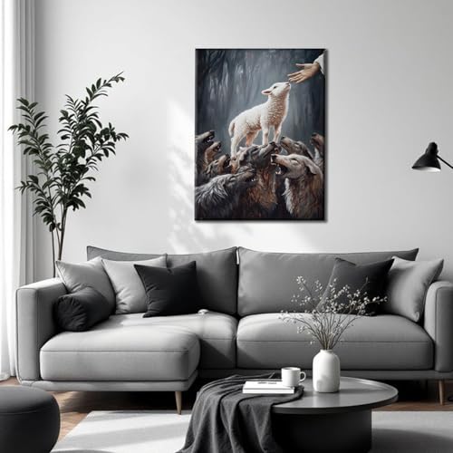 Jesus Protects Lost Sheep Canvas Art, Christian Gallery Wrapped, 12x16 - color: Save the Lamb, size: 16"L x 12"W