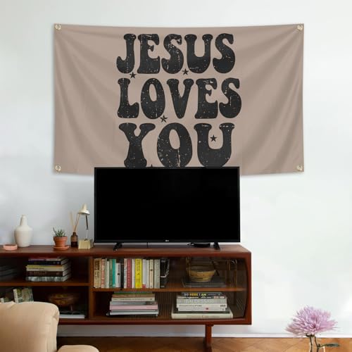 Jesus Loves You Tapestry 3X5 Ft Funny Tapestry Decoration for College Bedroom Room Dorm Wall Aesthetic Decor