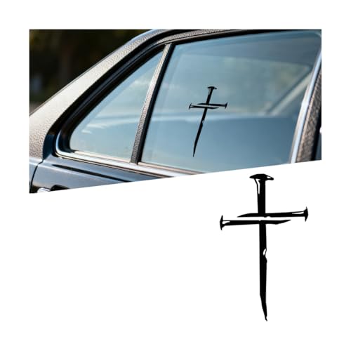 Cross of Nails Car Sticker, Christian Sign Cross Waterproof Vehicle Bumper Decal, Jesus Religious Removable Automotive Body Window Sticker Decoration Accessories, Universal Fit (Black) - color: Black