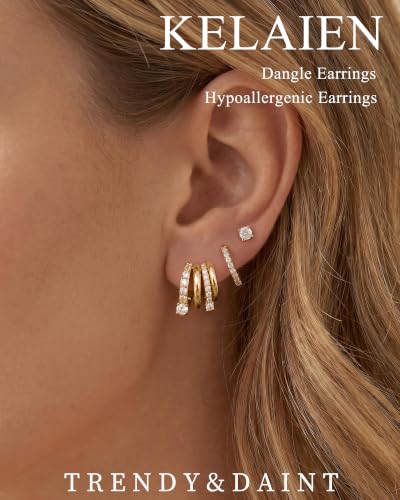 Dangle Gold Earrings for Women Trendy Triple Huggie Chain Earrings - color: Gold 9