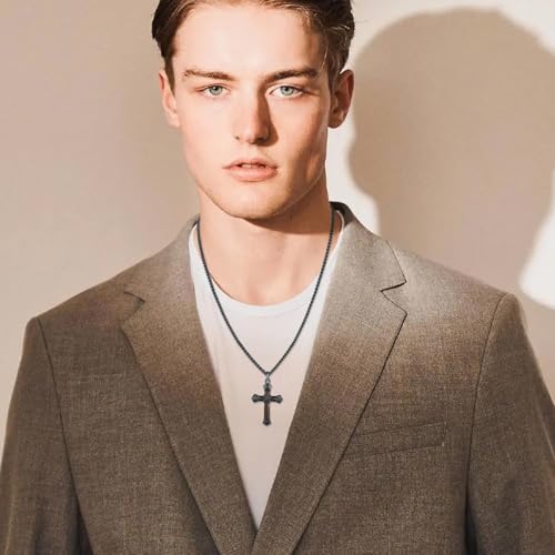 Cross Necklace for Men 925 Sterling Silver Cross Ebony Wooden Ankh Raven Praying Hands Crucifix Amulet Religious Jewelry Gifts for Men Women - color: Cross1