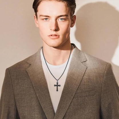 Cross Necklace for Men 925 Sterling Silver Cross Ebony Wooden Ankh Raven Praying Hands Crucifix Amulet Religious Jewelry Gifts for Men Women - color: Cross1
