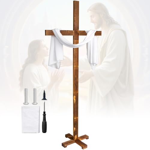 GOSR 71" Extra Large Wood Standing Cross, Wooden Wedding Arch Style