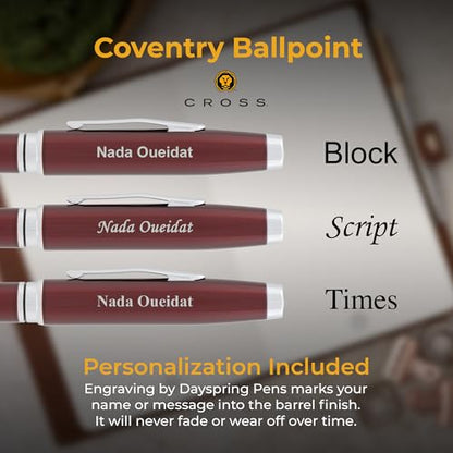 Cross Coventry Personalized Ballpoint Pen in Red Lacquer with Chrome Trim - color: Red