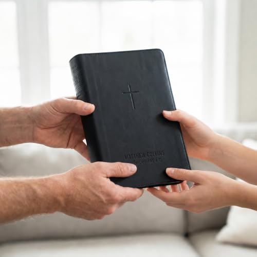 Printualist Personalized NLT Bible, Custom Engraved Name and Scripture Reference, Red Letter New Living Translation Text, Faux Leather Christian Gift for Daily Devotion and Church, Classic Black - color: Classic Black