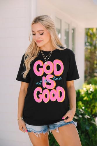 Christian Shirts for Women God is Good Shirt Oversized Jesus Faith Tshirt - color: Black, size: X-Large