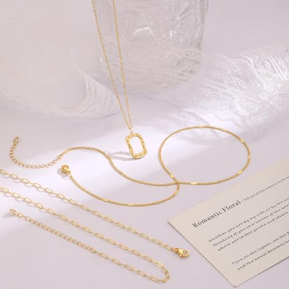 Layered Gold Necklace for Women, 14K Gold Plated Necklace Stack Set, Dainty Pendant Necklace Non Tarnish, Fashion Bow CZ Circle Star Hammered Cross Jewelry Gift for Women - color: Gold-03