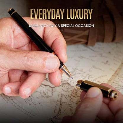 Scriveiner Black Lacquer Rollerball Pen - Stunning Luxury Pen, Real Gold Plating, Schmidt Ink Refill, Best Roller Ball Gift Set for Men & Women, Professional, Executive Office, Nice Pens - color: 1. Black with Gold