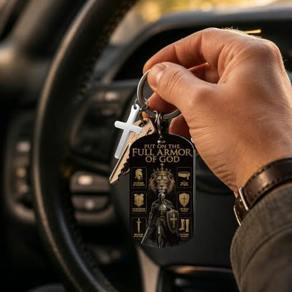 Keychain for Men Boys, Dog Tag Style Key Chain, Black Key Rings Birthday Christmas Veteran Day Gifts - style: Armor of God B