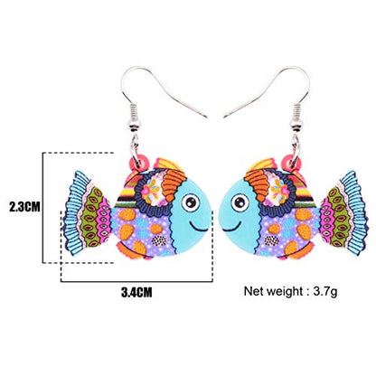 DUOWEI Novelty Cartoon Tropical Betta Fish Acrylic Earrings Colorful Marine Life Drop Dangle Jewelry Gifts - color: Multicolor