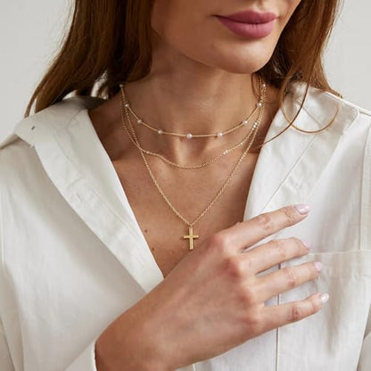 Fesciory Cross Necklace for Women, 14K Gold Plated Rhinestones Jewelry Gift - color: Gold Plated 5