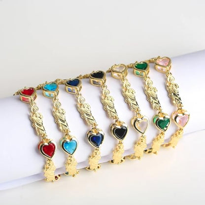 14K Yellow Gold Christian San Judas Bracelet For Women Men - Religious St Jude Bracelet, San Judas Tadeo Bracelet, Pulseras De San Judas Tadeo, Saint Jude Bracelets - color: Red Hearts St Jude Bracelet 9
