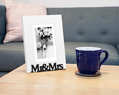 Isaac Jacobs 5x7 (Matted 4x6) White Wood Sentiments Mr&Mrs Picture Frame - color: White, size: 5x7