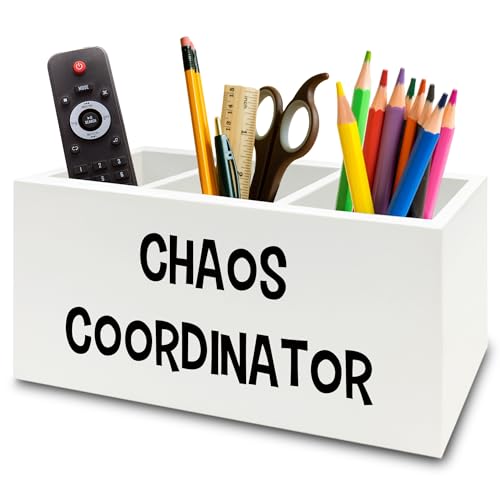 Chaos Coordinator Pen Pencil Holder Organizer for Desk, Thank You Gifts for Women Men Coworkers Boss Leader Manager, Appreciation Gifts Wooden Box Sign for Home Office Desk Tabletop Decorations - color: colour 04