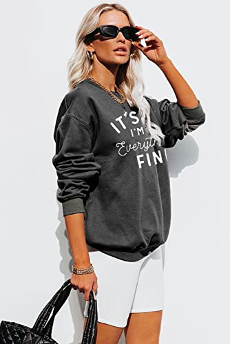 Oversized Sweatshirt for Women Funny Saying Sweatshirts Casual Graphic Pullover Fall Fashion Long Sleeve Shirt - color: Dark Gray, size: Medium