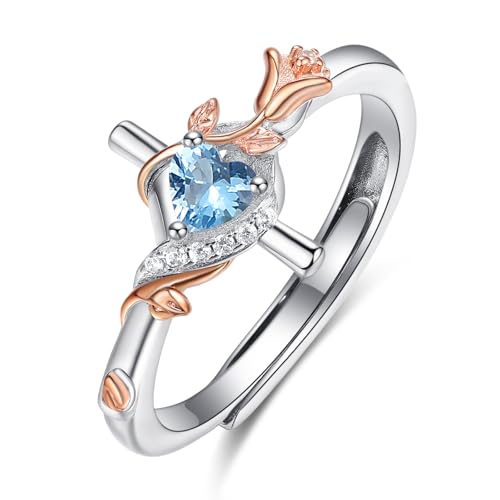 Birthday Gifts Birthstone Rings for Women 925 Sterling Silver Birthstone Rings Anchor/Tree of Life/Snake/Rose Cross Faith Religous Jewelry Gift for Wife Mom Grandma - color: 12-Topaz (C), style: Rose Cross