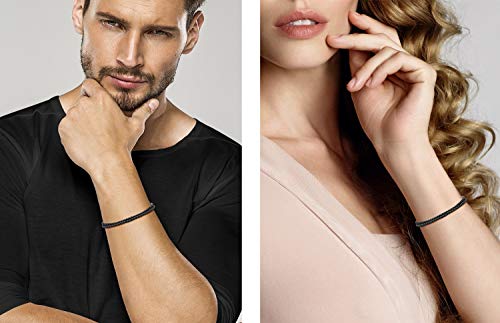 Miabella Genuine Italian Double Wrap Braided Leather Bracelet for Men Women, Stainless Steel Clasp, Made in Italy - color: Black, size: Small - 7" Length