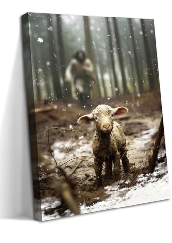 Jesus Christian Wall Art, Jesus Saves the Lost Lamb Canvas Wall Decor, Religion Canvas Art Wall Decor Posters Paintings Prints for Living Room, Bedroom, Prayer Room, Framed 12x16 inch - color: Lost Lamb, size: 16"L x 12"W