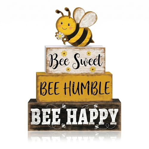 Britimes Tiered Tray Decor Set, 4 Pack, Wooden Table Sign, Bumble Bee - style: Bee