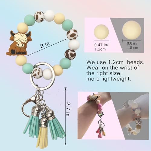SHINYHARBOR Silicone Beaded Wristlet Keychain Bracelet,Key Wrist Keychains for Women Mom Teachers Best Friend - color: Cow-green
