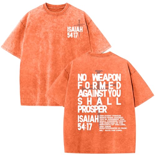 Christian Jesus Shirts for Men Faith Religious Graphic Tees Vintage Oversized Acid Wash Tshirts God Shirt Streetwear - color: Orange, size: Small
