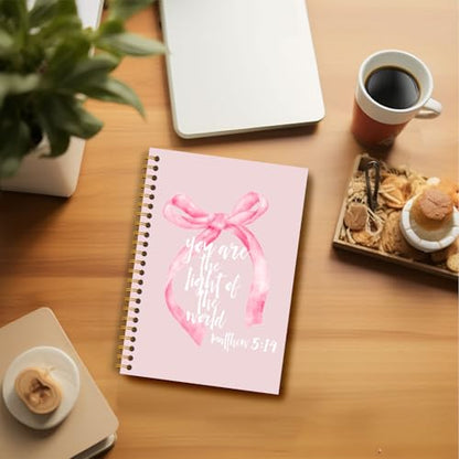 Coquette Pink Bow Christian Notebook, Inspirational Christian Journals for Women, Church Notes Journal, Prayer Journal for Woman, Bible Journaling Hardcover Spiral Notebook 5.5x8.3 Inch - color: Section 2