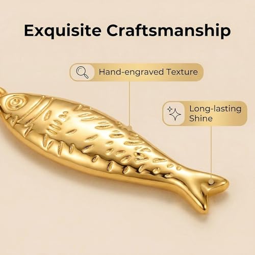 Gold Fish Dangle Earrings for Women, Hypoallergenic Small Gold Huggie Hoops, Unique Beach Jewelry Aretes de Mujer