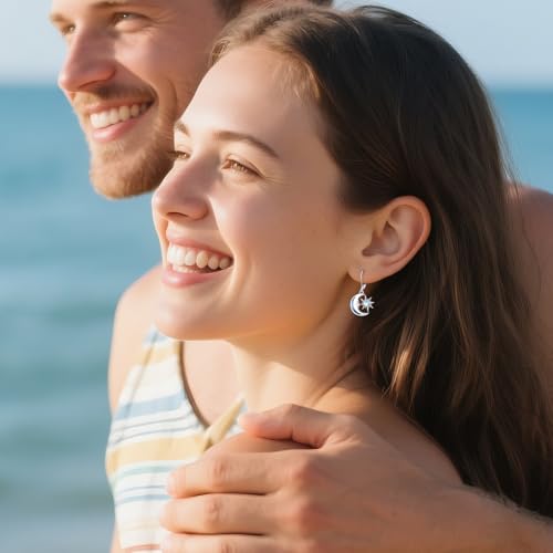 AOBOCO Mustard Seed Earrings for Women Sterling Silver Mountain Cross Earrings Dangle Christian Religion Jewelry Mothers Day Birthday for Mom Wife Friends - style: Sun Moon Earrings